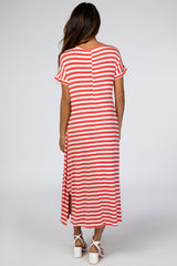 Coral Striped T-Shirt Dress