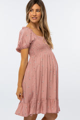 Mauve Floral Smocked Maternity Dress