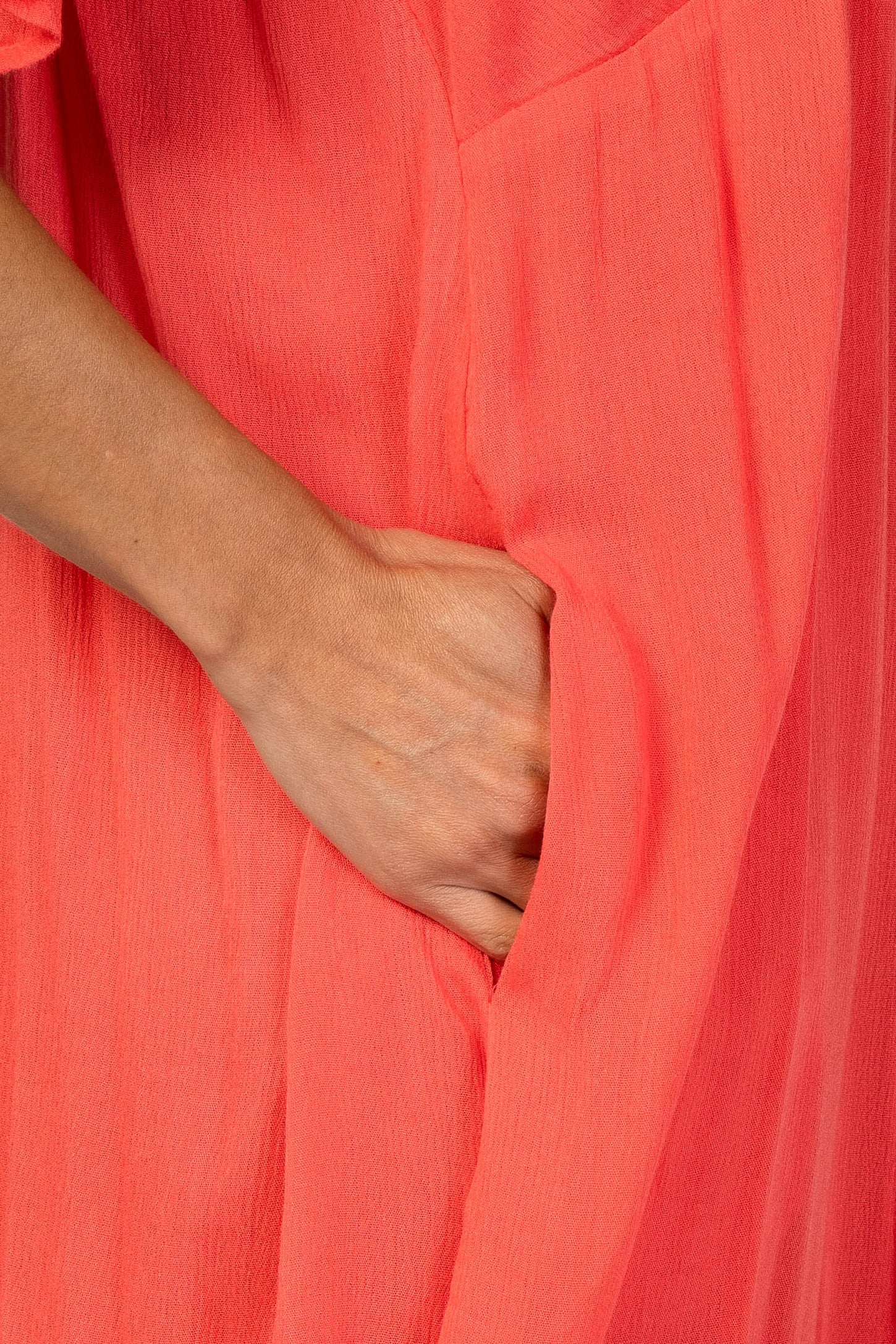 Coral Lace Ruffle Sleeve Babydoll Dress