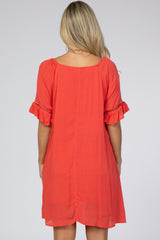 Coral Lace Ruffle Sleeve Maternity Babydoll Dress