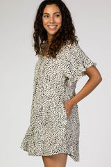 Cream Satin Dot Print Ruffle Sleeve Babydoll Dress