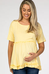 Yellow Lettuce Trim Maternity Top