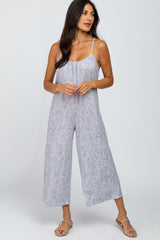 Grey Printed Cropped Tie Back Jumpsuit