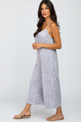 Grey Printed Cropped Tie Back Jumpsuit