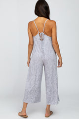 Grey Printed Cropped Tie Back Jumpsuit