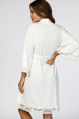 White Crochet Trim Maternity Delivery/Nursing Robe