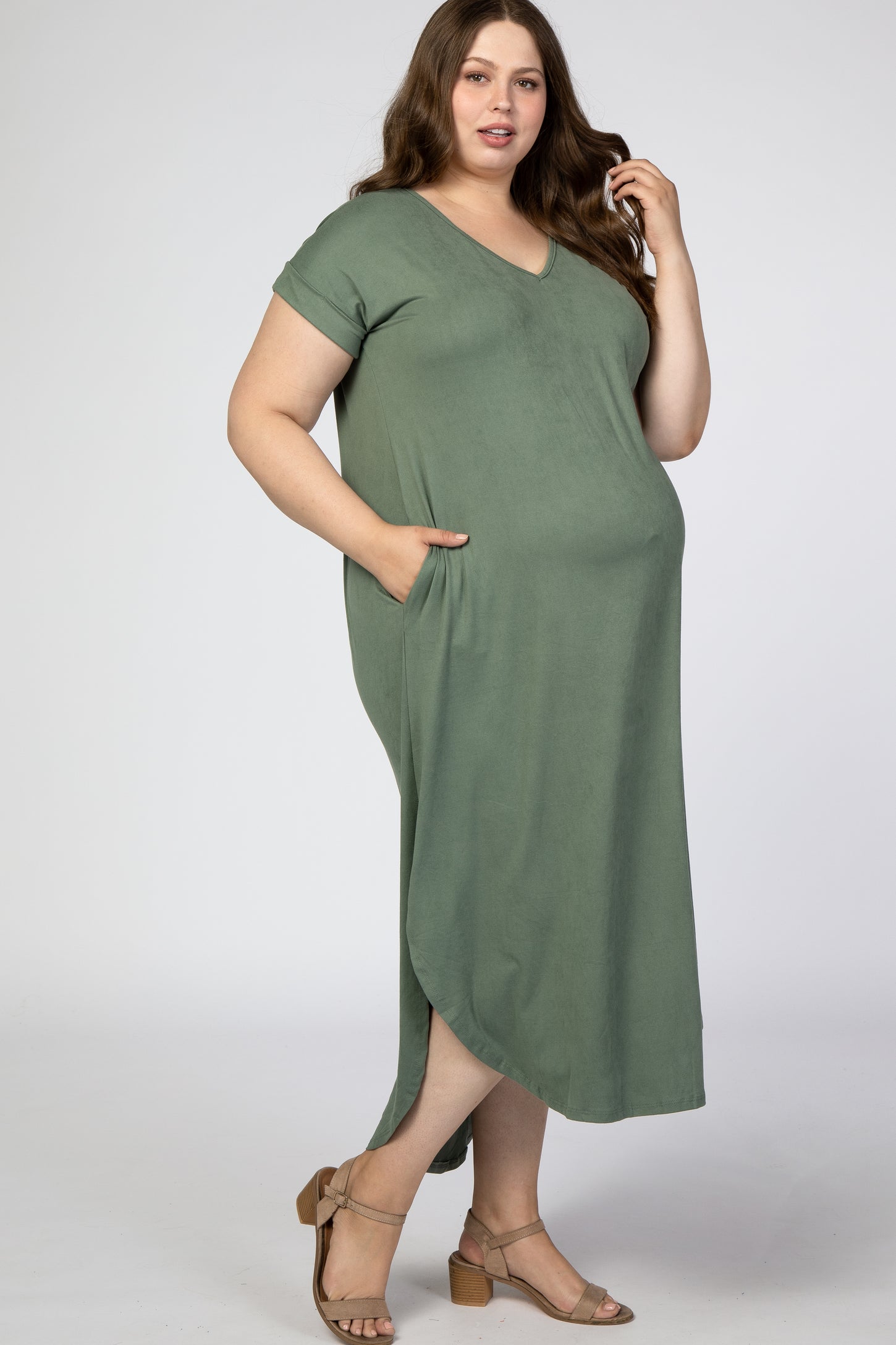 Olive Curved Hem Plus Maternity Maxi Dress