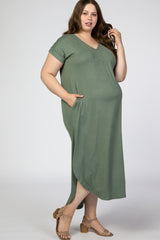Olive Curved Hem Plus Maternity Maxi Dress