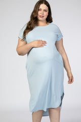 Light Blue Short Sleeve Maternity Plus Midi Dress