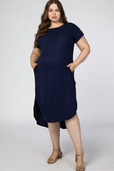 Navy Short Sleeve Maternity Plus Midi Dress