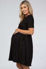 Black Wrap Front Babydoll Maternity Dress