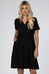 Black Wrap Front Babydoll Dress