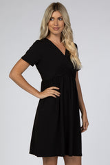 Black Wrap Front Babydoll Dress