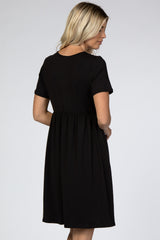 Black Wrap Front Babydoll Dress