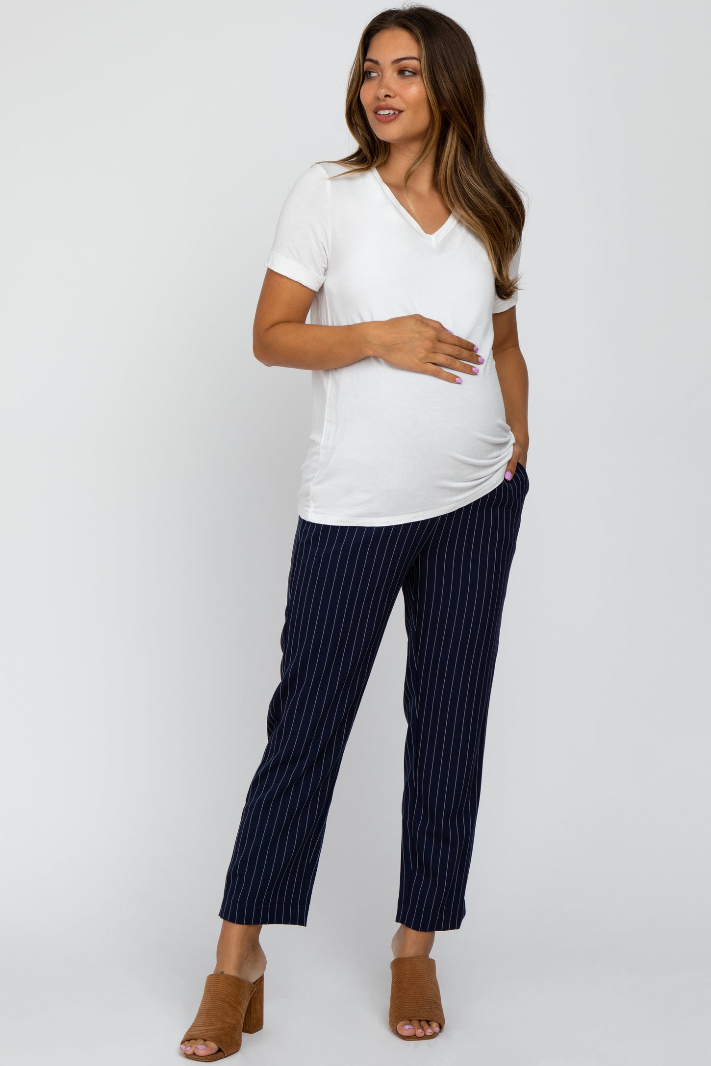Navy Blue Pinstripe Maternity Pants
