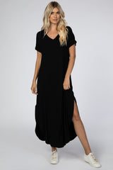 Black Curved Hem Maternity Maxi Dress