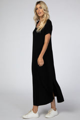 Black Curved Hem Maxi Dress