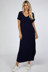 Navy Curved Hem Maxi Dress