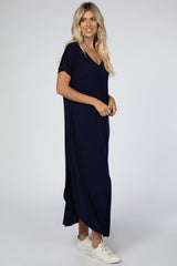 Navy Curved Hem Maxi Dress