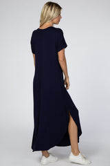 Navy Curved Hem Maxi Dress