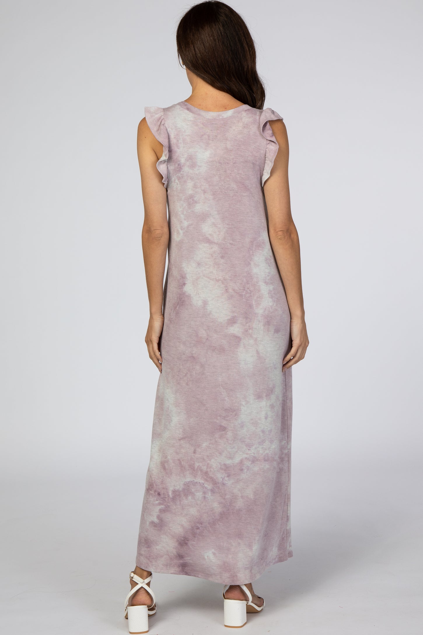 Lavender Tie Dye Ruffle Midi Dress