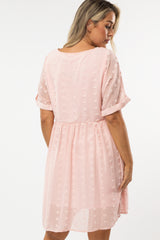 Light Pink V-Neck Swiss Dot Maternity Dress