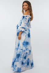 Blue Floral Off Shoulder Maternity Maxi Dress