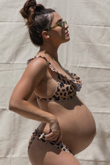Taupe Animal Print Ruffle Maternity Bikini Set