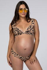 Taupe Animal Print Ruffle Maternity Bikini Set