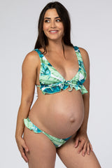 Green Palm Print Maternity Bikini Set