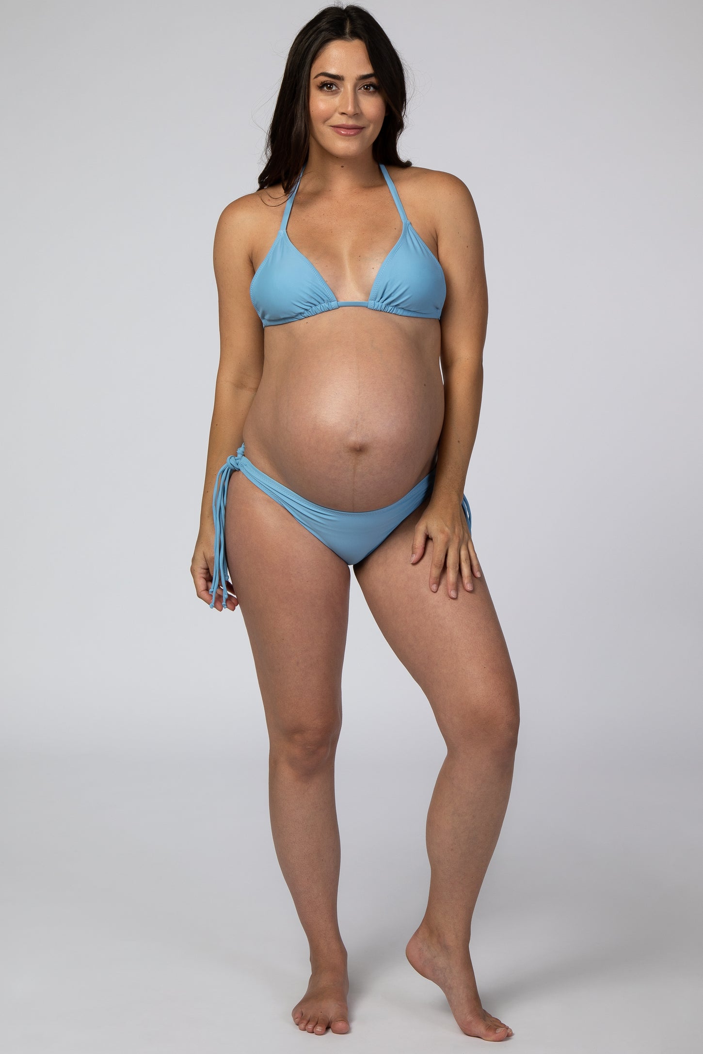 Light Blue Halter Tie Bikini Maternity Set