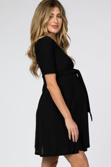 Black Waist Tie Maternity Nursing Dress