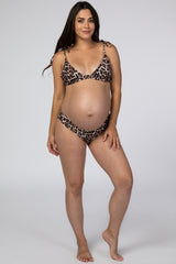 Brown Animal Print Shoulder Tie Bikini Maternity Set