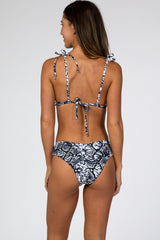 Black Animal Print Shoulder Tie Bikini Set