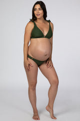 Olive Shoulder Tie Maternity Bikini Set