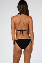 Black Contrast Stitched Halter Tie Bikini Set