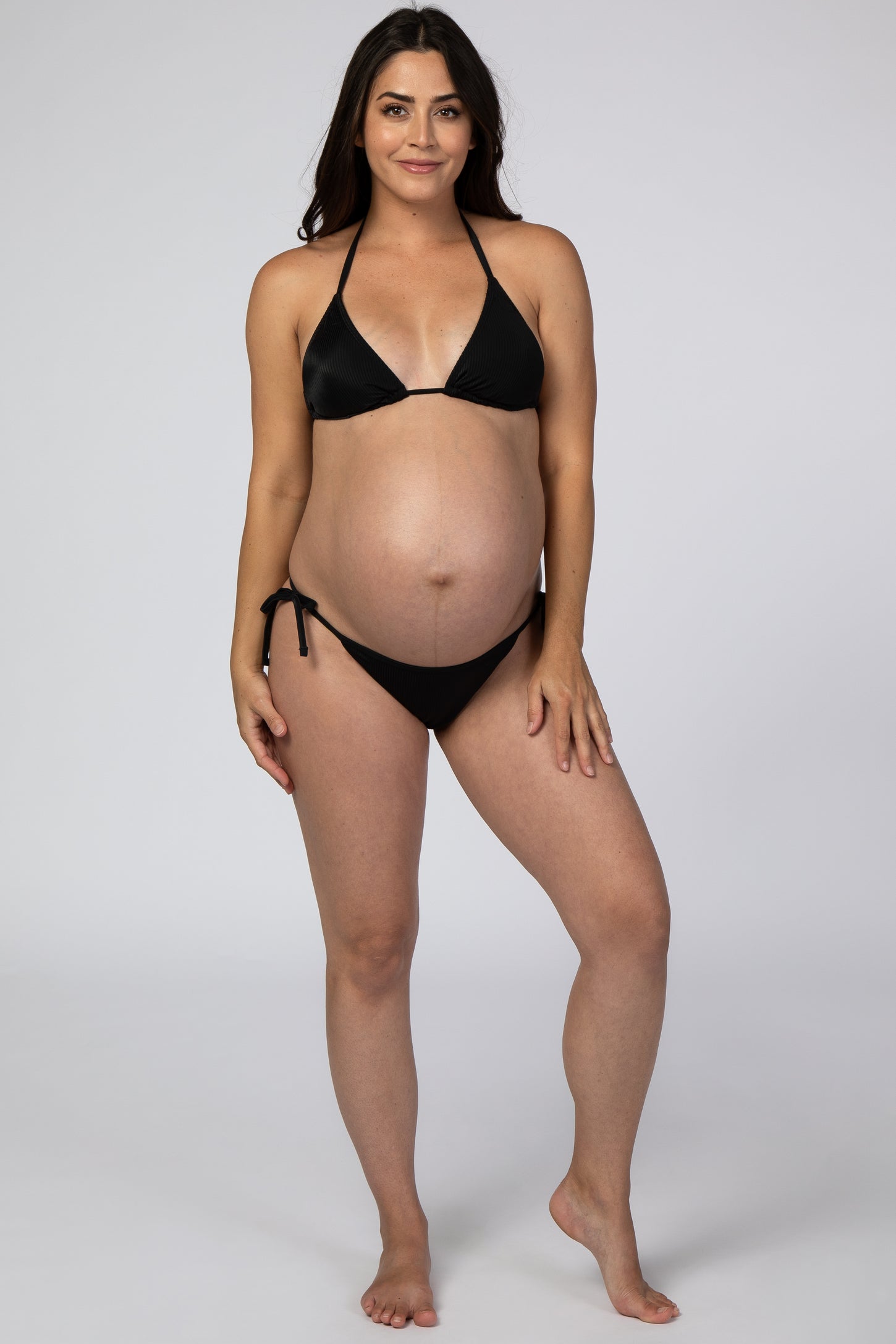 Black Halter Tie Bikini Maternity Set