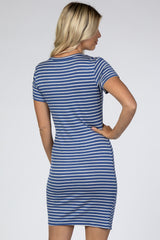 Blue Striped Wrap T-Shirt Dress