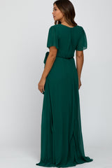 Forest Green Chiffon Short Sleeve Maternity Maxi Dress