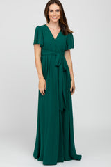 Forest Green Chiffon Short Sleeve Maxi Dress