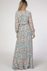 Blue Floral Chiffon Maternity Maxi Dress