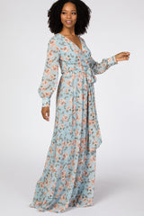 Blue Floral Chiffon Maxi Dress