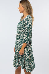 Forest Green Floral V-Neck Dress