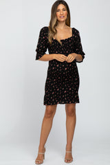 Black Little Floral Smocked Maternity Mini Dress