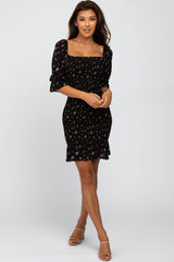 Black Little Floral Smocked Maternity Mini Dress