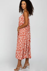 Red Floral Sleeveless Pleated Maxi Dress