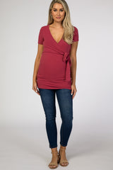 Burgundy Wrap Front Tie Maternity/Nursing Top