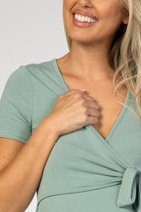 Mint Green Wrap Front Tie Maternity/Nursing Top