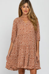 Rust Floral Tiered Smocked Split Neck Maternity Dress