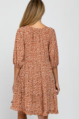 Rust Floral Tiered Smocked Split Neck Maternity Dress